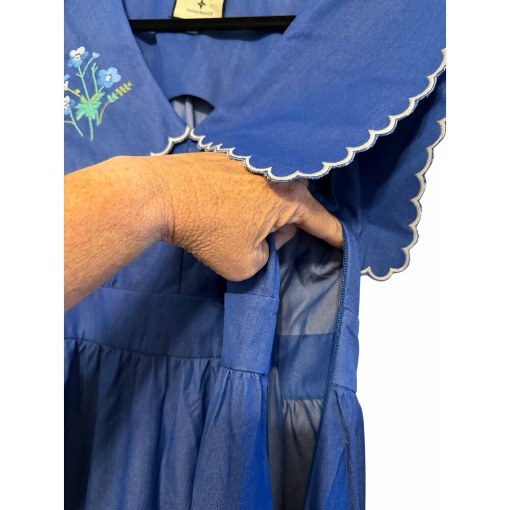 Tuckernuck Chambray Blue Embroidered Maxi Dress - Size XS - Picture 7 of 14